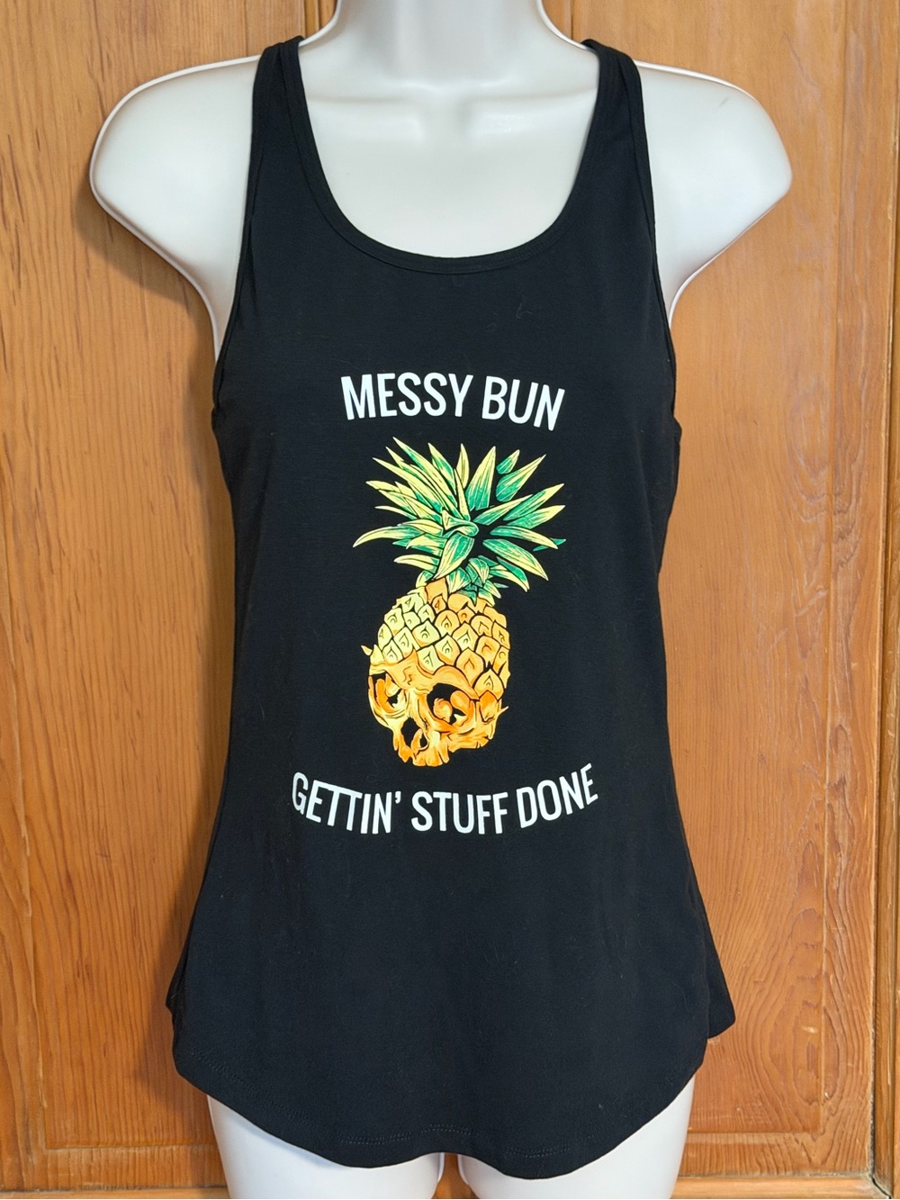 Black Graphic Pineapple Tank Top - Messy Bun Gettin' Stuff Done